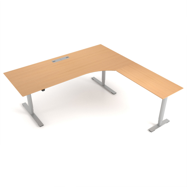 Billede af Hæve sænke bord med sidebord, som kører med op og ned. Det hele styres ved én knap. Alt er sammenbygget, så opstillingen er ekstremt stabil.
