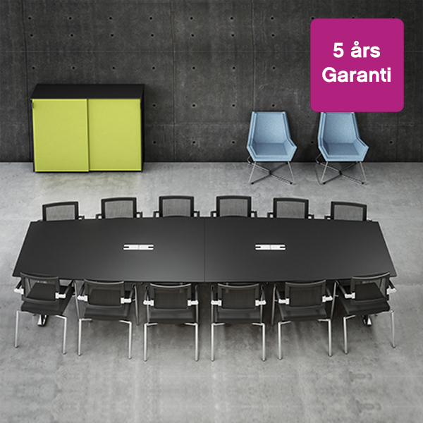 Billede af Mødebord 10-12 personer er et enkelt men meget elegant mødebord. Bordpladen er beklædt med linoleum, som fås i flere farver. Det lette søjlebord tilfører mødelokalet et professionelt look.