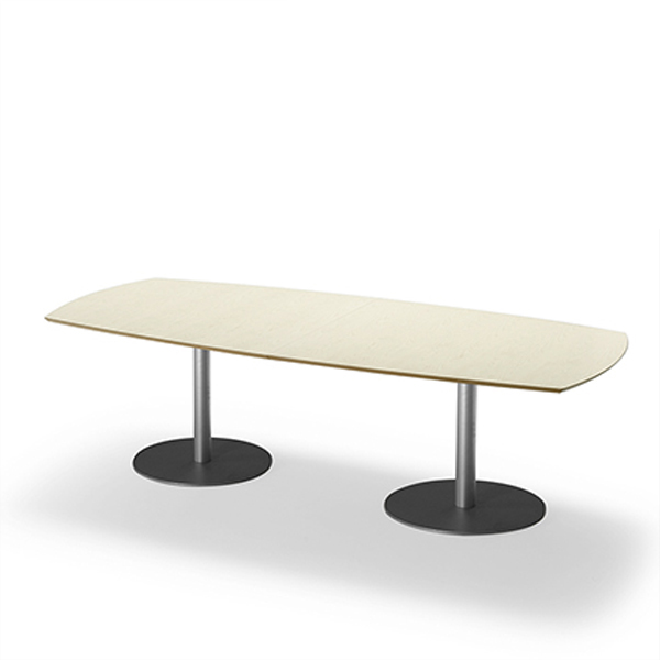 Billede af Mødebord billig fazet, et klassisk bord i bøge finer, med en eller to søjler i børstet stål. Pladerne fås i mange størrelser og udformninger.