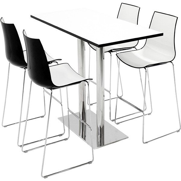 Billede af Cafebord højbord med dobbelt søjle på én fod. 110 cm højt bord med søjler i børstet eller poleret stål. Flere typer bordplade.