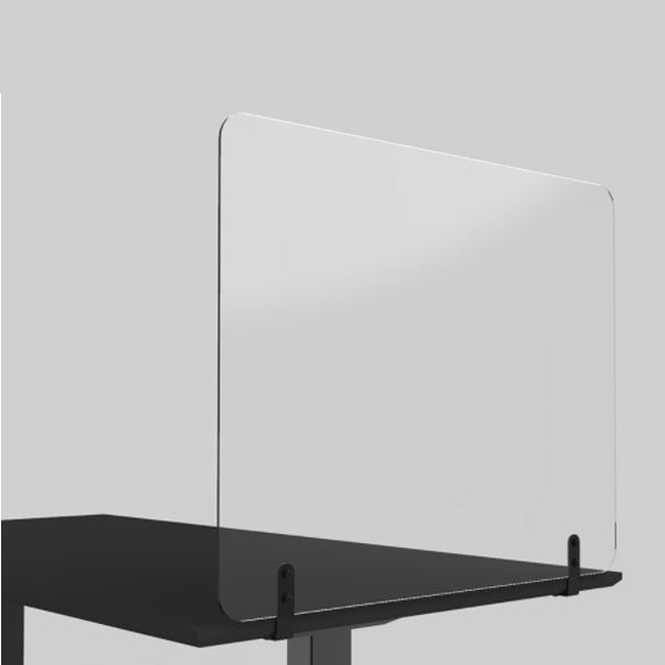Billede af Fast bordskærm Pronto i helt klar PET, kan aftørres med sprit. Monteres med skruer under bordpladen. To str., med eller uden rude i bunden .