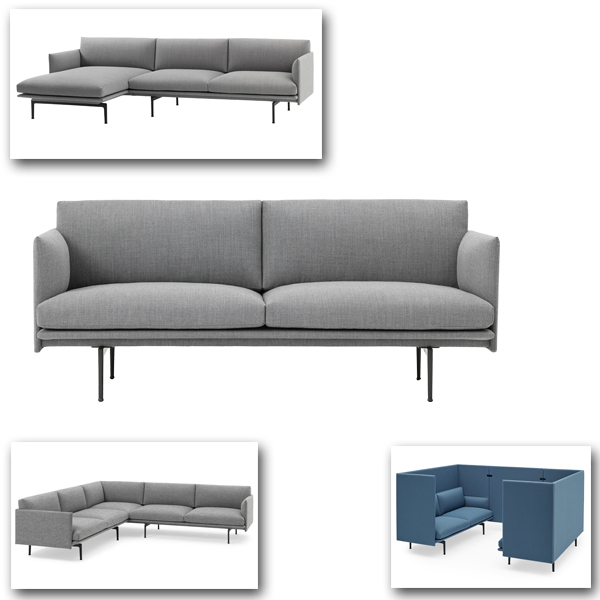 Billede af Slank lounge sofa med inspiration fra de traditionelle skandinaviske møbler. Sofaen har indtrukne ben og smalle arm- og ryglæn.