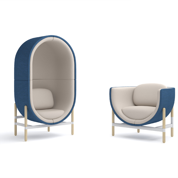 Billede af Capsule lounge møbler, som fås i flere modeller, åbne eller lukkede. Kryb ind i en fuldpolstret Capsule stol, hvis du har behov for lidt ro.