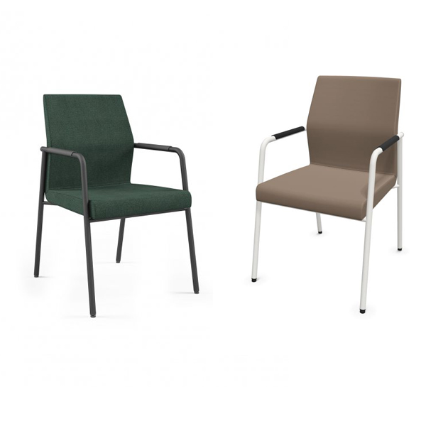 Billede af Moderne armstol, en robust stol med stel i stål, og med fuldpolstret sæde og ryglæn. En stabil og ergonomisk stol. Bariatrisk, op til 150 kg.
