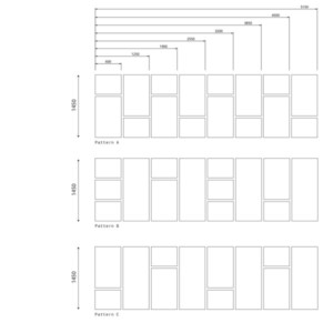 Skitse over mulig opdeling af foto rumdeleren med højden 145 cm