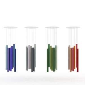 Billede af Soundsticks, en utrolig flot måde at opsætte lyd-absorbenter på. Serien består af stænger, 124 cm lange, som hænges ned fra loftet. De fås i fire farveskalaer.