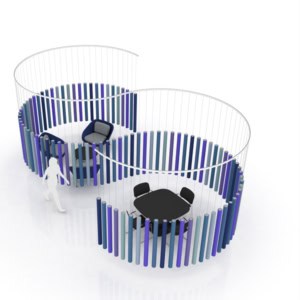 Billede af Soundsticks, en utrolig flot måde at opsætte lyd-absorbenter på. Serien består af stænger, 124 cm lange, som hænges ned fra loftet. De fås i fire farveskalaer.