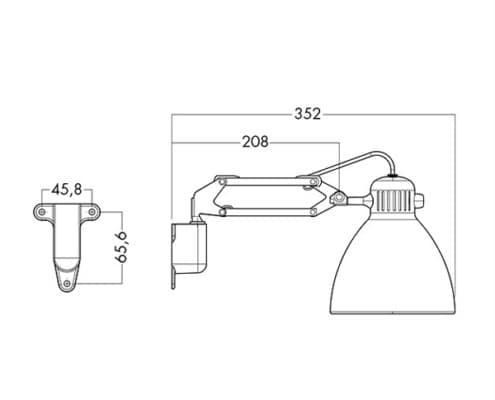 Skitse af L1 væglampe. Udspringer af den oprindelige arkitektlampe fra 1937, designet af Jac Jacobsen.