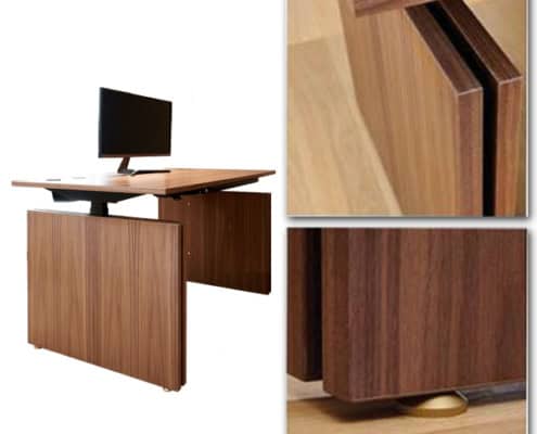DC Kontormøbler viser Elegance arbejdsbord med gavle udført i olieret eg eller valnød og med flotte detaljer i messing.