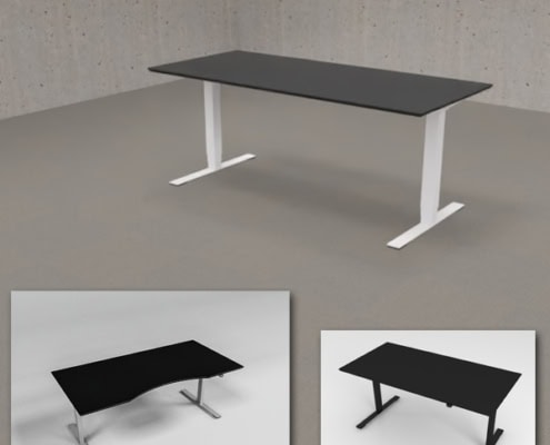 Billede af Hæve sænkebord med sort linoleums bordplade. Et højdejusterbart bord i enkelt design. Fås i mange størrelser.