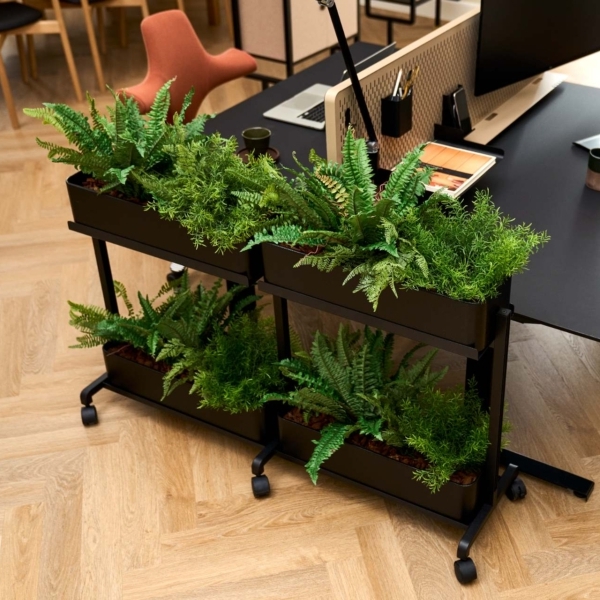 Rumdeler på hjul med planter