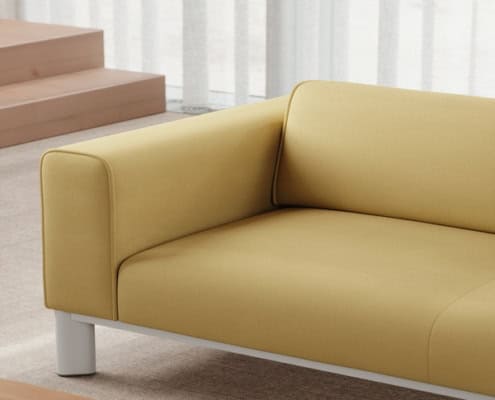 Billedet viser en elegant sofaserie, Decenta, som fås i mange farver. DC Kontormøbler
